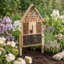 Gran hotel de insectos para clavar 60,5 x 37 x 9 cm Casa de madera para abejas, mariposas y mariquitas 6 compartimentos Bambú, piñas 4