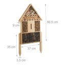 Gran hotel de insectos para clavar 60,5 x 37 x 9 cm Casa de madera para abejas, mariposas y mariquitas 6 compartimentos Bambú, piñas 7