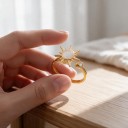 Anillo antiestrés giratorio sol con centro de nácar Tamaño ajustable Acero inoxidable Joyería minimalista para mujer 3