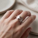 Anillo antiestrés giratorio estrella y luna Tamaño ajustable Acero inoxidable Joyería minimalista para mujeres para el día a día 4