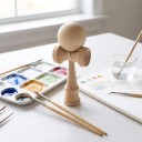 Kendama Unbunt zum eigenen Bemalen 18 cm Kugel 6 cm Nussbaum Holz Japanisches Spiel mit Kugel an Schnur Für Kinder und Erwachsene 2