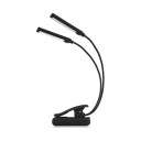 Lámpara LED con clip 6 W Dos brazos flexibles 350 x 45 x 43 mm Regulable Alimentación USB o 3 x AAA Negra Para partituras, libros y portátiles 7