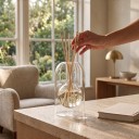 Glasflaske til æteriske olier med diffuserstænger 130 ml 8,5 x 14 cm Rund krukke i emballage Gennemsigtig Til stuen og soveværelset 4