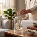Glasflaske til æteriske olier med diffuserstænger 130 ml 8,5 x 14 cm Rund krukke i emballage Gennemsigtig Til stuen og soveværelset 5