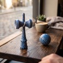 Kendama Krakelovan blå med hvidt mønster 18 cm Valnøddetræ Japansk spil med kugle på snor Træning af koordinering Til børn og voksne 2