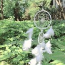 Lapač snů se dvěma kruhy 11 cm a 7 cm s peřím délka 46 cm Závěsná dekorace na zeď Dreamcatcher do ložnice i pokoje 11