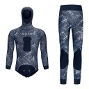 Men's Two-Piece 3 mm Neoprene Diving Suit with Hood and High-Waisted Trousers in Dark Blue with Pattern and Knee Protectors 1