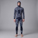 Men's Two-Piece 3 mm Neoprene Diving Suit with Hood and High-Waisted Trousers in Dark Blue with Pattern and Knee Protectors 2