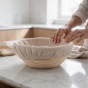 Kulatá ošatka na chléb 23 x 8 cm s látkovou vložkou Košík na kynutí kváskového těsta Světlá přírodní barva Pečení domácího chleba 3