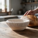 Kulatá ošatka na chléb 23 x 8 cm s látkovou vložkou Košík na kynutí kváskového těsta Světlá přírodní barva Pečení domácího chleba 4