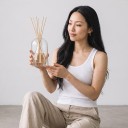 Glasflaske til æteriske olier med diffuserstænger 130 ml 8,5 x 14 cm Kegleformet krukke i emballage Gennemsigtig Til stuen og soveværelset 3