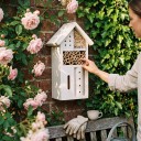 Hotel de Insectos 13,5 x 26 cm Casa de Madera Blanca para Abejas Solitarias y Mariquitas Tubos de Bambú y Relleno Natural Para el Jardín y el Balcón 2
