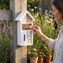 Hotel de Insectos 13,5 x 26 cm Casa de Madera Blanca para Abejas Solitarias y Mariquitas Tubos de Bambú y Relleno Natural Para el Jardín y el Balcón 4