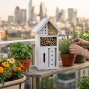 Hotel de Insectos 13,5 x 26 cm Casa de Madera Blanca para Abejas Solitarias y Mariquitas Tubos de Bambú y Relleno Natural Para el Jardín y el Balcón 5