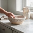 Kulatá ošatka na chléb 25 x 8 cm s látkovou vložkou Košík na kynutí kváskového těsta Světlá přírodní barva Pečení domácího chleba 3