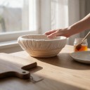 Kulatá ošatka na chléb 25 x 8 cm s látkovou vložkou Košík na kynutí kváskového těsta Světlá přírodní barva Pečení domácího chleba 5