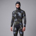 Men's Two-Piece 3 mm Neoprene Diving Suit with Green Camouflage Pattern, Hooded Jacket and Knee Protector Trousers 4