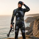 Men's Two-Piece 3 mm Neoprene Diving Suit with Green Camouflage Pattern, Hooded Jacket and Knee Protector Trousers 6