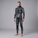 Men's Two-Piece 3 mm Neoprene Diving Suit with Green Camouflage Pattern, Hooded Jacket and Knee Protector Trousers 3