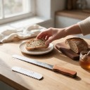 Brotmesser mit gezahntem Blatt 35 cm Klinge mit Schutzhülle und Holzgriff 12,5 cm Zum Schneiden von Brot, Laiben, Baguettes und Kuchen 4