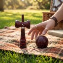 Kendama Sprækket sort med rødt mønster 18 cm Kugle 6 cm Valnøddetræ Japansk spil med kugle på snor Til børn og voksne 2