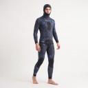 Men's Two-Piece 3 mm Blue Neoprene Diving Suit with Veined Pattern, Hooded Jacket and Knee Protector Trousers 4