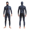 Men's Two-Piece 3 mm Blue Neoprene Diving Suit with Veined Pattern, Hooded Jacket and Knee Protector Trousers 2