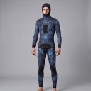 Men's Two-Piece 3 mm Blue Neoprene Diving Suit with Veined Pattern, Hooded Jacket and Knee Protector Trousers 3