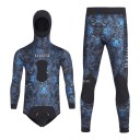 Men's Two-Piece 3 mm Blue Neoprene Diving Suit with Veined Pattern, Hooded Jacket and Knee Protector Trousers 1