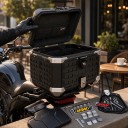 Aluminium-Motorradkoffer 45 l Wasserdicht Abschließbar 42 x 34 x 33 cm Aluminiumlegierung Schwarz Helm- und Werkzeugbox Topcase 11