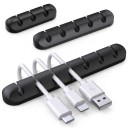Set de organizatoare de cabluri din silicon 5 buc Dimensiuni de la 1 la 7 orificii Suport autoadeziv pentru cabluri Negru Pentru birou și mașină 2