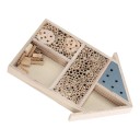 Hotel de insectos 25,5 x 35 cm Casa de madera para abejas solitarias y mariquitas 5 compartimentos Tubos naturales y troncos de madera Para el jardín 5