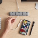 Organizator de cabluri din silicon cu 5 găuri 116 x 22 x 17 mm Suport autoadeziv pentru cabluri de până la 5 mm Gri Pentru birou și mașină 2