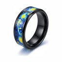 Anillo con motivo Noche estrellada Ancho 8 mm Acero inoxidable Anillo negro con patrón pintado Anillo de boda y de moda unisex 1