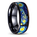 Anillo con motivo Noche estrellada Ancho 8 mm Acero inoxidable Anillo negro con patrón pintado Anillo de boda y de moda unisex 3