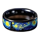 Anillo con motivo Noche estrellada Ancho 8 mm Acero inoxidable Anillo negro con patrón pintado Anillo de boda y de moda unisex 4