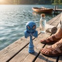Kendama Krakelovan blå med øjemotiv 18 cm Valnøddetræ Japansk spil med kugle på snor Træning af koordinering Til børn og voksne 2