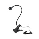 Lámpara LED con clip y cuello de ganso flexible 1 W Alimentación por USB 5 V Cable de 118 cm con interruptor Altura 27,6 cm Luz blanca cálida Negra 1