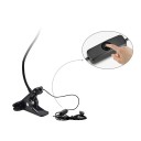 Lámpara LED con clip y cuello de ganso flexible 1 W Alimentación por USB 5 V Cable de 118 cm con interruptor Altura 27,6 cm Luz blanca cálida Negra 4