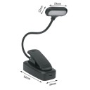 Lámpara LED recargable para libros con clip y imán 6 LED 3 colores de luz Brazo flexible Batería 500 mAh Altura 29 cm Negra Para leer 6