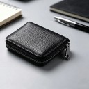 Funda para tarjetas de crédito con cierre y protección RFID 11 x 8 x 2,5 cm de cuero PU Compartimentos tipo acordeón para tarjetas Negra Unisex 2