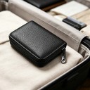 Funda para tarjetas de crédito con cierre y protección RFID 11 x 8 x 2,5 cm de cuero PU Compartimentos tipo acordeón para tarjetas Negra Unisex 3
