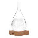 Bouřkové sklo Storm Glass Barometr ve tvaru kapky 12 x 6 cm Skleněná baňka s krystaly na dřevěném podstavci Průhledná Dekorace na stůl 1