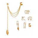 Conjunto de 7 piezas Pendientes con cadena y 6 pendientes sin perforación Ear cuff con colgante de hoja Aleación de zinc Joyería para mujeres 1