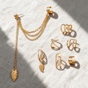 Conjunto de 7 piezas Pendientes con cadena y 6 pendientes sin perforación Ear cuff con colgante de hoja Aleación de zinc Joyería para mujeres 2