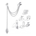 Conjunto de 7 piezas Pendientes con cadena y 6 pendientes sin perforación Ear cuff con colgante de hoja Aleación de zinc Joyería para mujeres 3