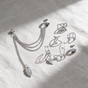 Conjunto de 7 piezas Pendientes con cadena y 6 pendientes sin perforación Ear cuff con colgante de hoja Aleación de zinc Joyería para mujeres 4