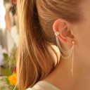 Conjunto de 7 piezas Pendientes con cadena y 6 pendientes sin perforación Ear cuff con colgante de hoja Aleación de zinc Joyería para mujeres 6