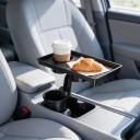 Mesa para suporte de bebidas no carro 26 x 18 cm Tabuleiro rotativo com espaço para copo Expansor com base de 6,5 a 9,5 cm Preto Para comida e bebida 2