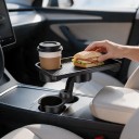 Mesa para suporte de bebidas no carro 26 x 18 cm Tabuleiro rotativo com espaço para copo Expansor com base de 6,5 a 9,5 cm Preto Para comida e bebida 4